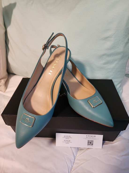 Coach Shoes - Coach Blue Green Pointed Toe Slingback Heels